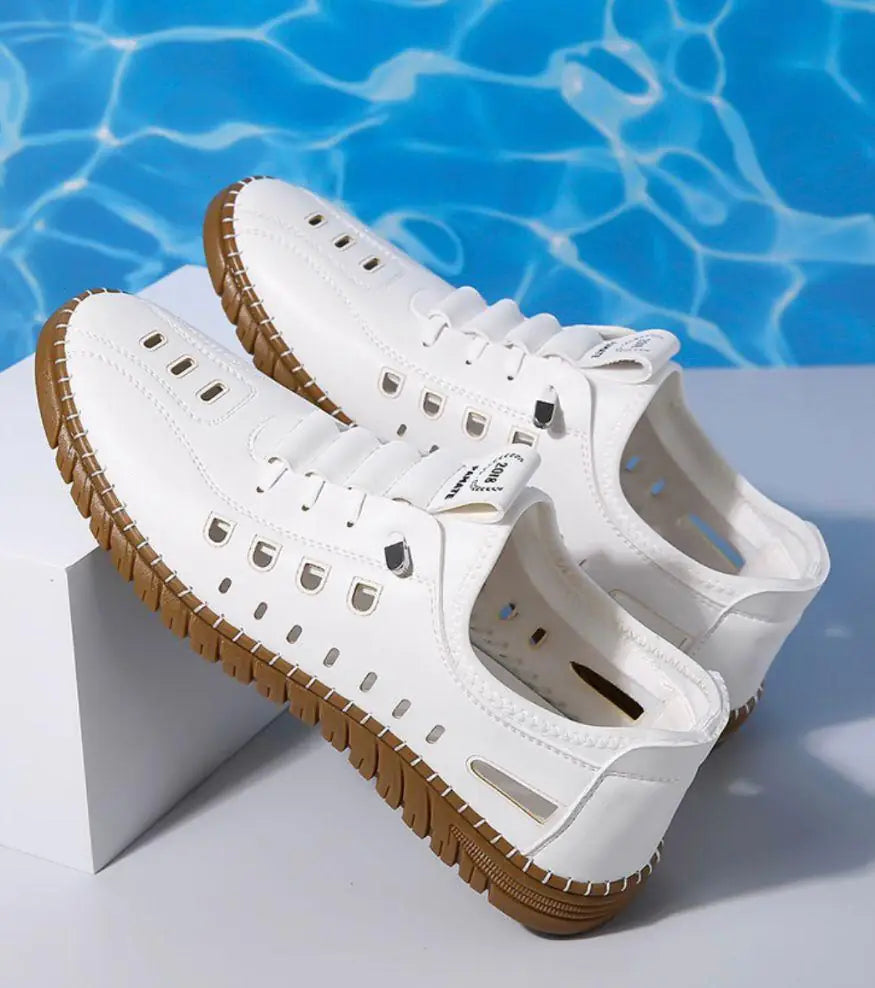 Men's Stylish Laser Cut White Casual Shoes - indiflux.store