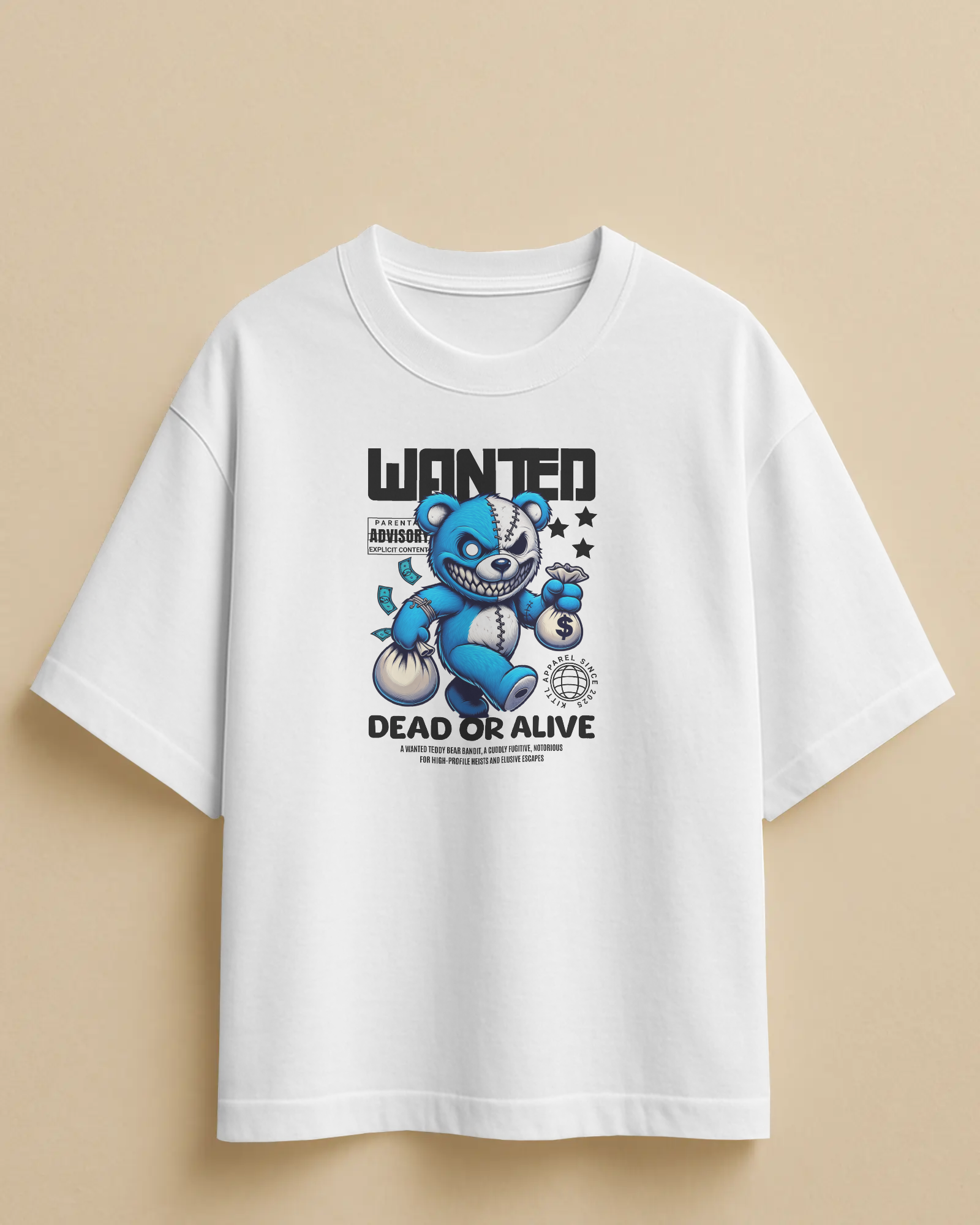 “Wanted Teddy” Oversized Graphic T-Shirt – Dead or Alive Edition | Urban Streetwear Tee - indiflux.store