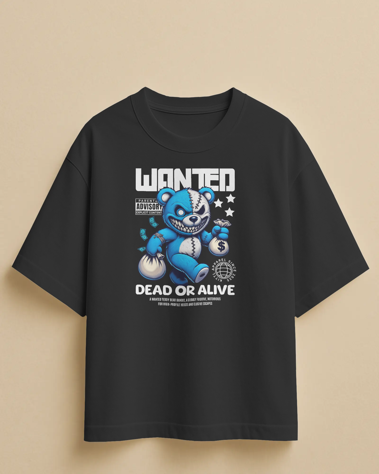 “Wanted Teddy” Oversized Graphic T-Shirt – Dead or Alive Edition | Urban Streetwear Tee - indiflux.store