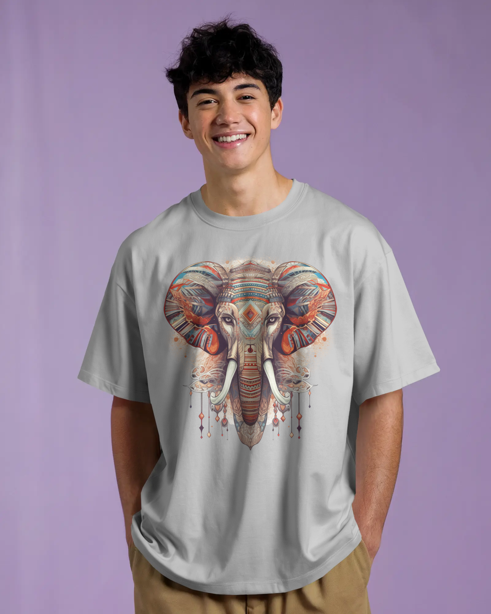 Mystic Tribal Elephant Oversized Graphic T-Shirt – Unisex Streetwear Tee - indiflux.store
