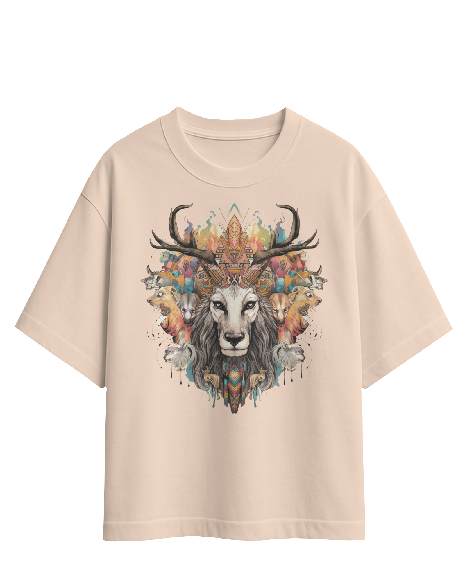 Tribal Spirit Animals Oversized Graphic T-Shirt – Unisex Streetwear Tee - indiflux.store