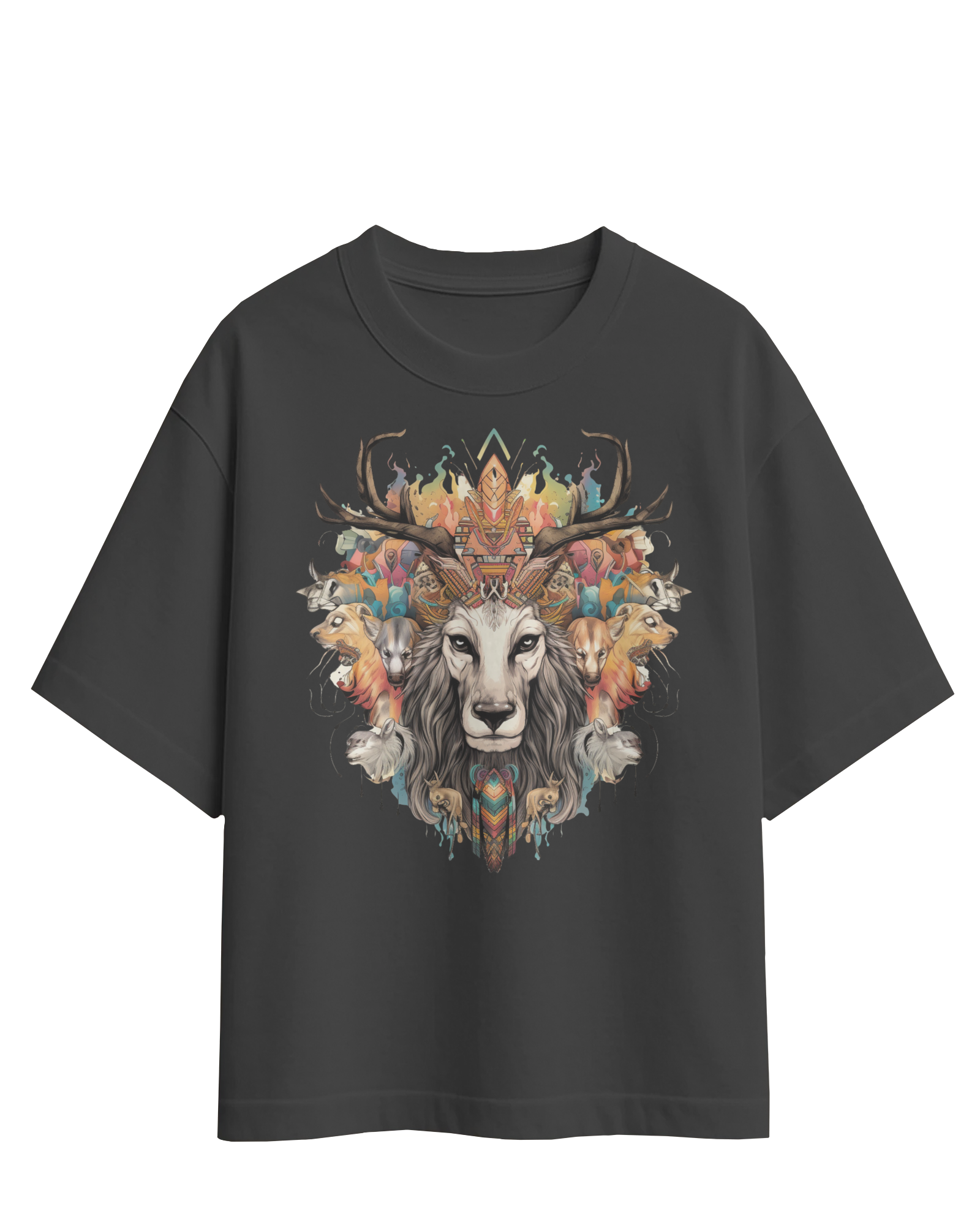 Tribal Spirit Animals Oversized Graphic T-Shirt – Unisex Streetwear Tee - indiflux.store