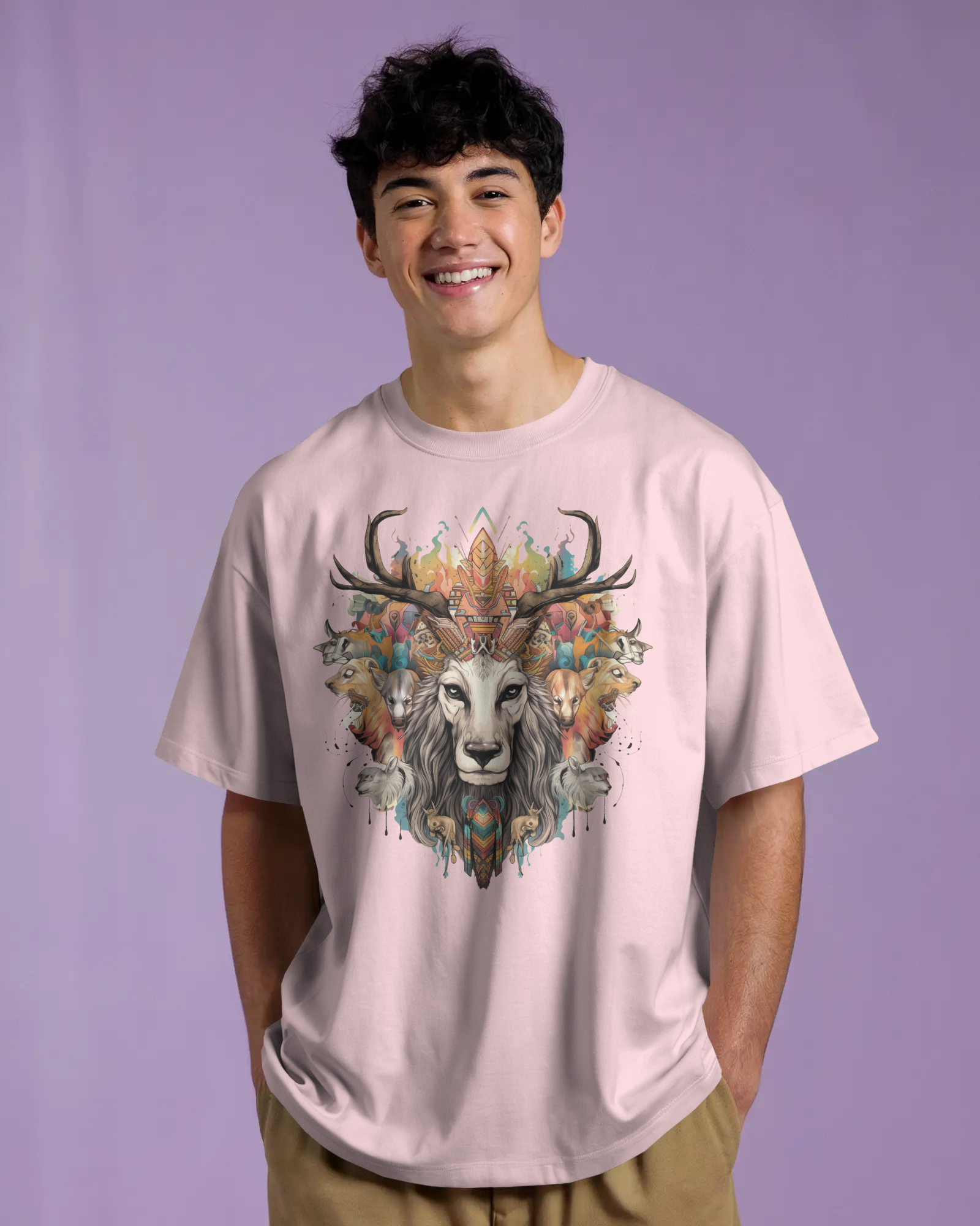Tribal Spirit Animals Oversized Graphic T-Shirt – Unisex Streetwear Tee - indiflux.store