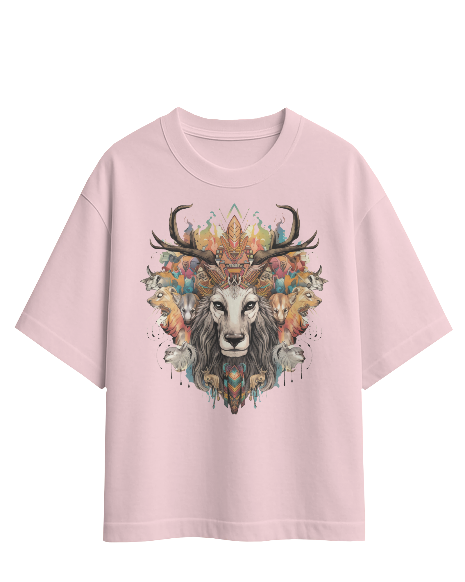 Tribal Spirit Animals Oversized Graphic T-Shirt – Unisex Streetwear Tee - indiflux.store